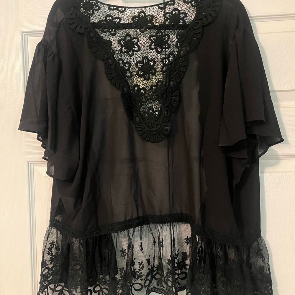 Black Lace Cardigan or Overlay Top | 3X - Picture 4 of 7